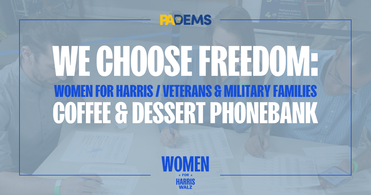 Join us for a special evening of community, support, and activism at We Choose Freedom: Women for Harris – Veterans and Military Families Coffee + Phone Bank. This event is an opportunity for women, veterans, and military families to come together in support of Harris, enjoy some coffee and dessert, and make a difference by engaging with voters through a phone bank.  

Special guests at each event!