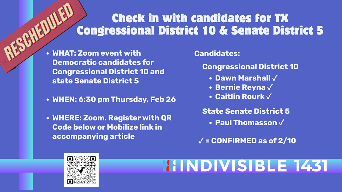 Indivisible 1431 Candidate Check In CD-10 & SD-5 · Hands Off Central TX ...