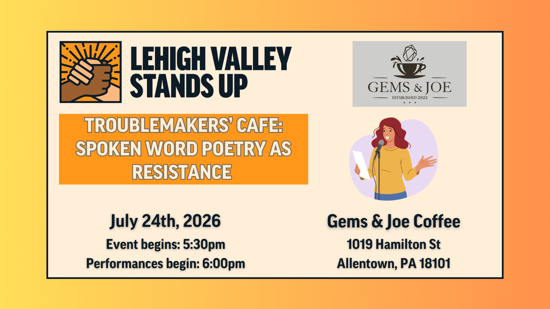 Troublemakers' Cafe: Spoken Word Open Mic | None of Us are Free Until We're All Free!