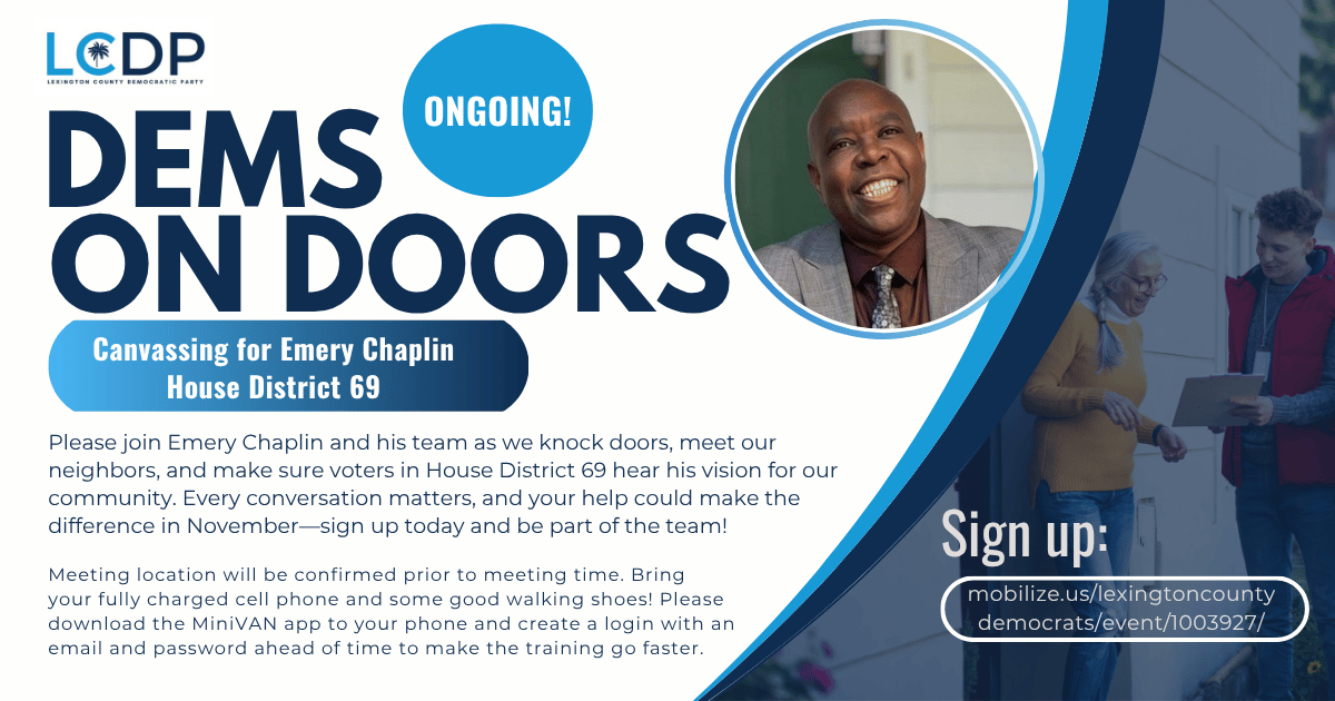 Dems on Doors - Emery Chaplin SCHD 69 - Volunteers needed image