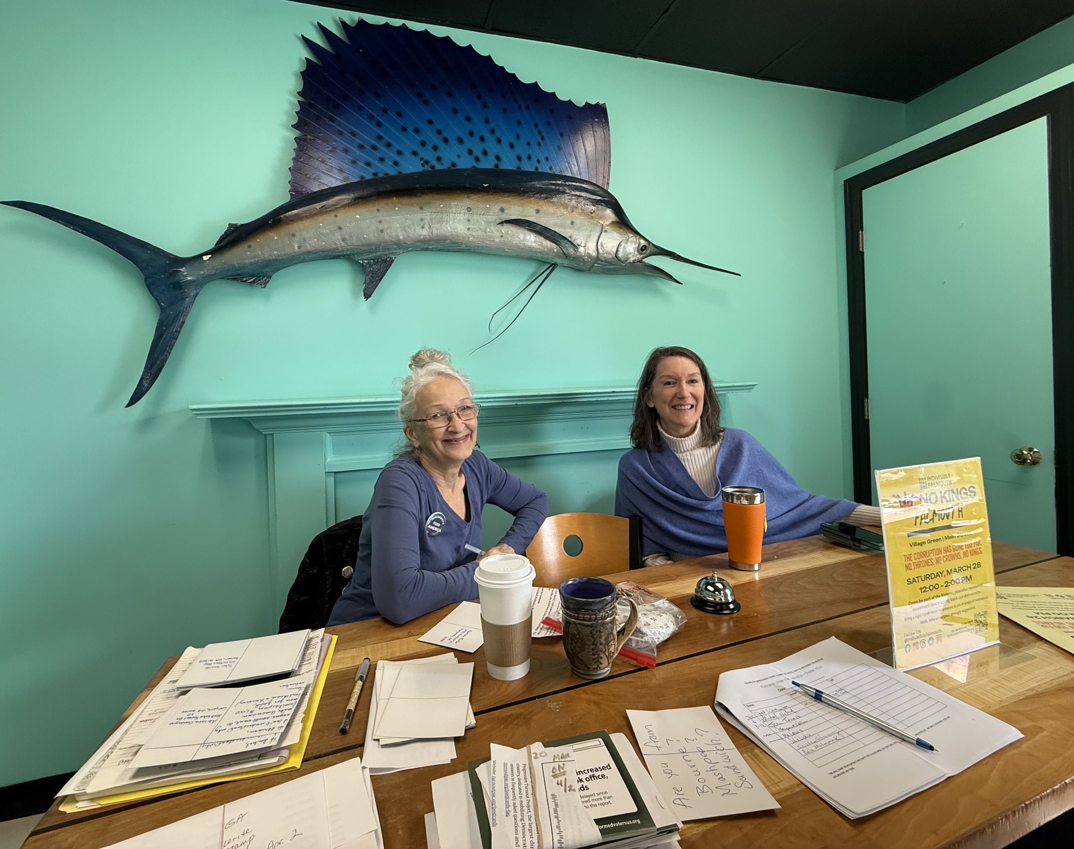 Write PostCards with Falmouth Dems "Under the Swordfish" image