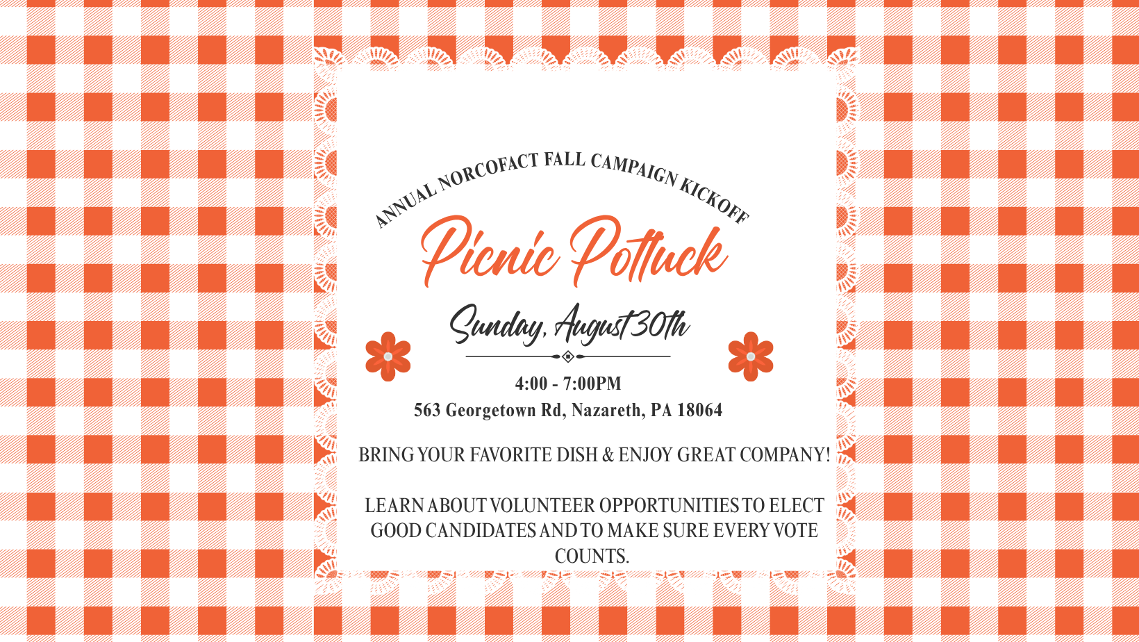 Annual NorCoFACT Fall Campaign Kickoff Potluck Picnic