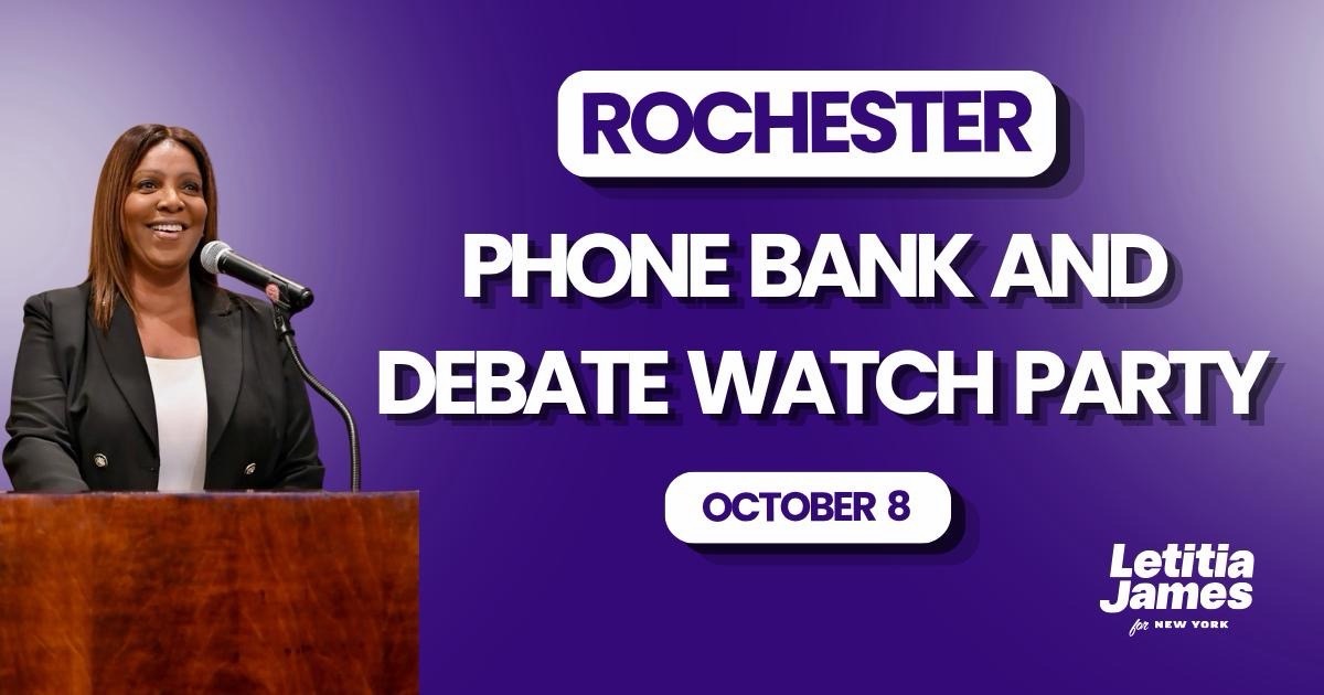 Rochester Phonebank and Tish James Debate Watch Party! image