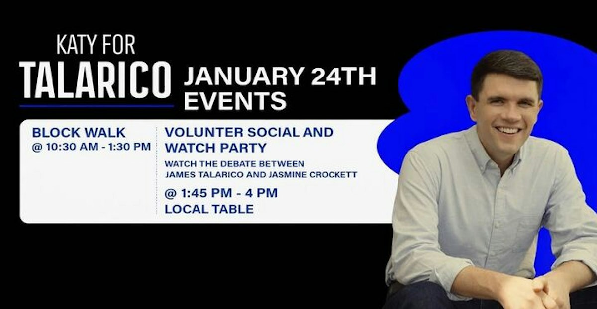 Block Walk & Debate Watch Party · Talarico for Texas