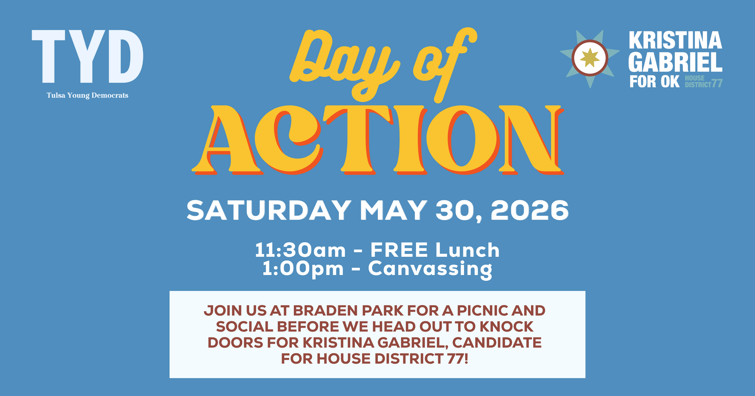 Tulsa Young Democrats Social & Day of Action for Kristina Gabriel HD77 organized by Oklahoma Democratic Party
