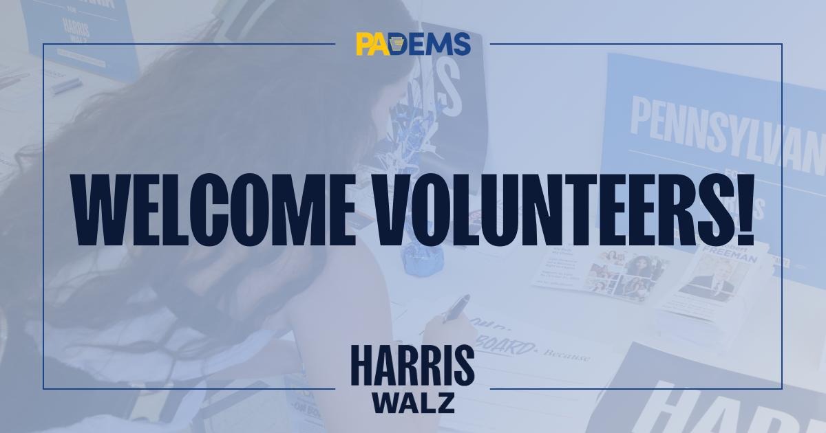 Thank you for signing up to join us as a volunteer! We can't do this without you. Join us for a fun intro call and get to know Team PA and all about how YOU can help us elect Kamala Harris, Tim Walz, and Democrats down the ballot!